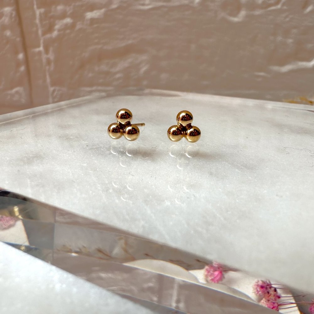 Mini Triple Gold Beads Stud Earrings | 14k Gold Filled